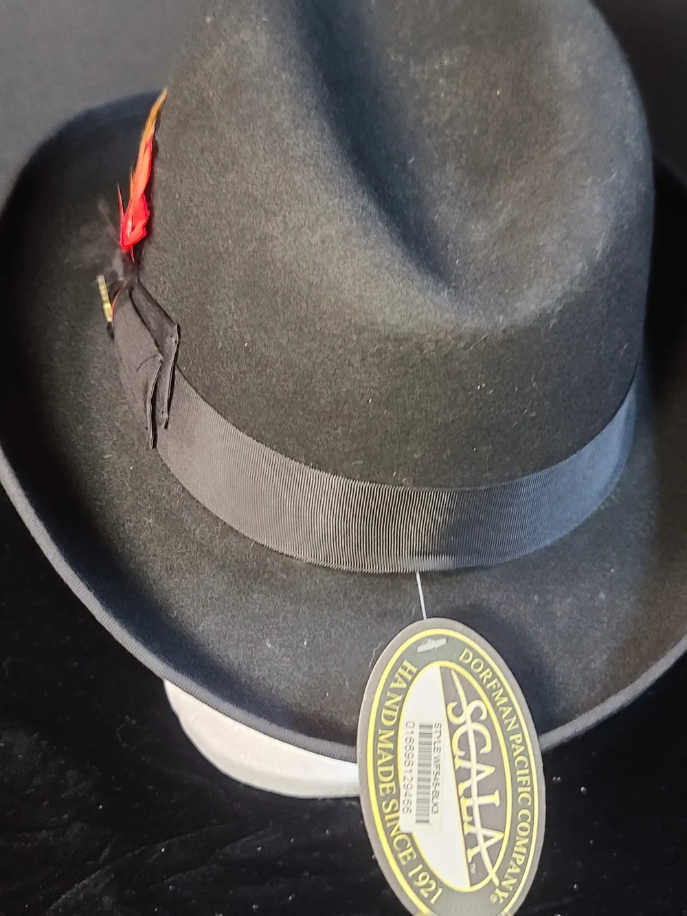 Black Wool Fedora with Decorative Feather